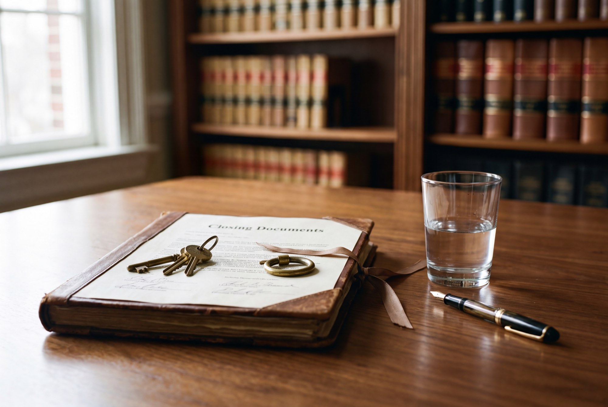 Keys and closing paperwork on a table